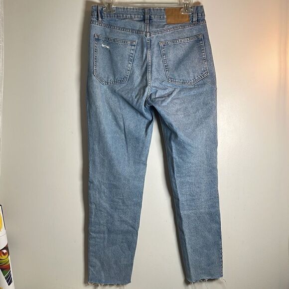 EUC H&M Denim Light Wash Ankle Aztec Pinstripe Distressed Design Jeans 28/6 - Picture 7 of 9